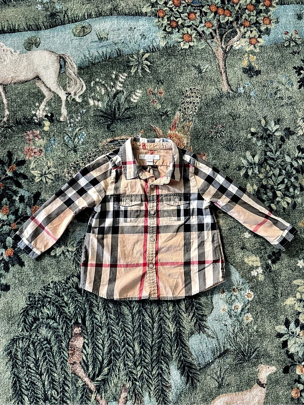 Burberry Children Check Cotton Button-Down Shirt Tan & Black 12-18m
